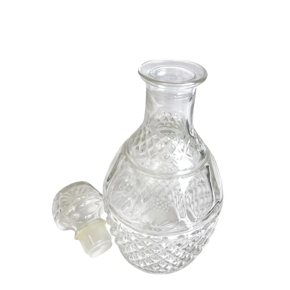 Vintage Pressed Glass Decanter with Stopper Criss Cross Grape Diamond Cut